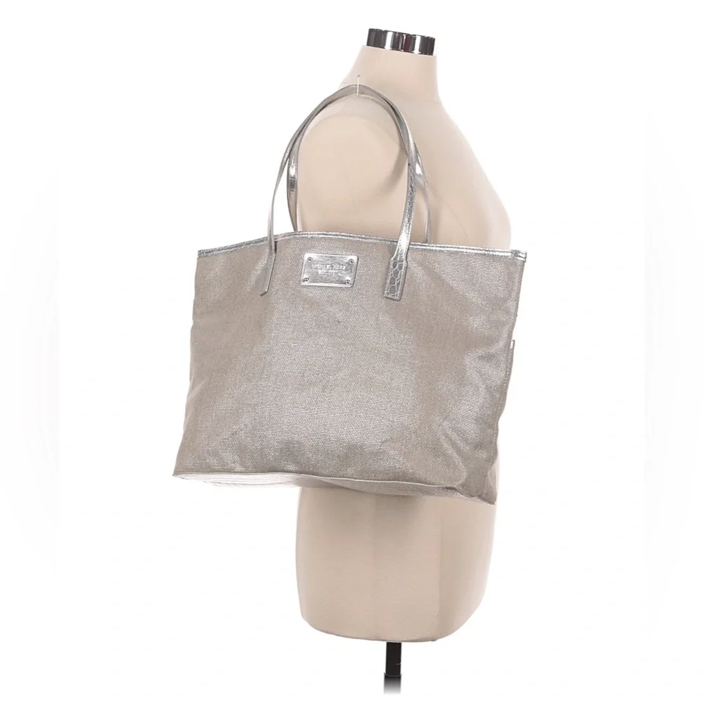 Michael Kors Champagne Woven Tote Bag Silver Metallic‎ Croc Trim Large Shopper